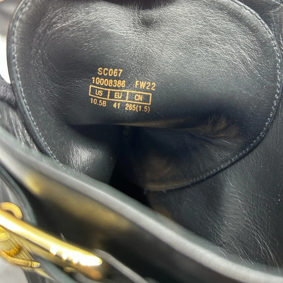 Stuart Weitzman Ultra Lug Black Combat boots Gold Buckles  size 10.5  new - Picture 13 of 14